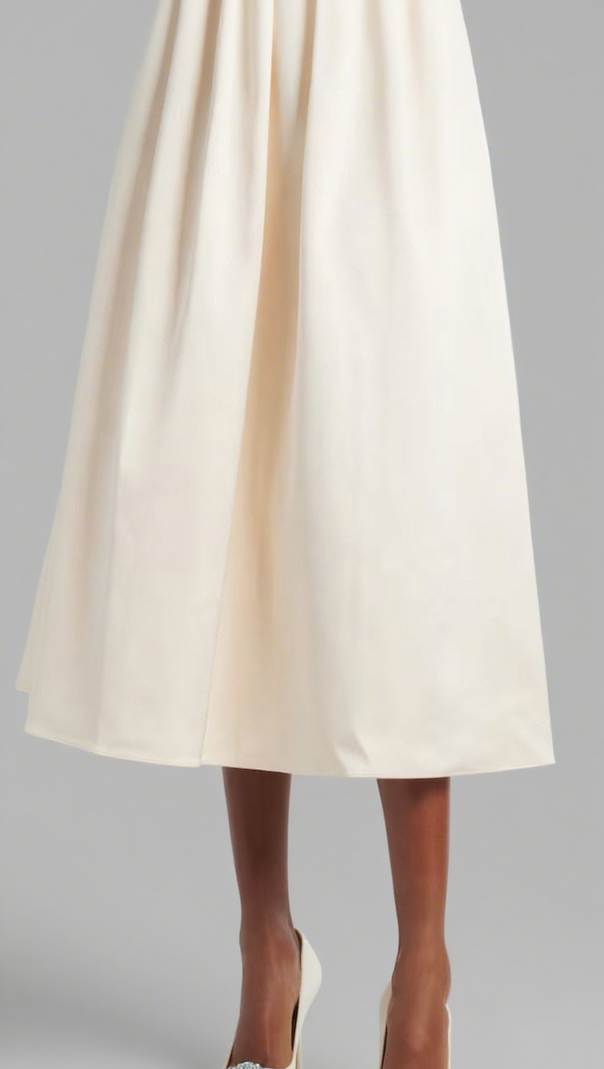 AIIZIE POLLY FLORAL-APPLIQUÉ SATIN MIDI DRESS IN IVORY - product image