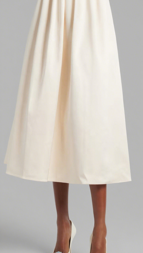 ABITO MIDI IN RASO CON APPLICAZIONI FLOREALI POLLY IN AVORIO