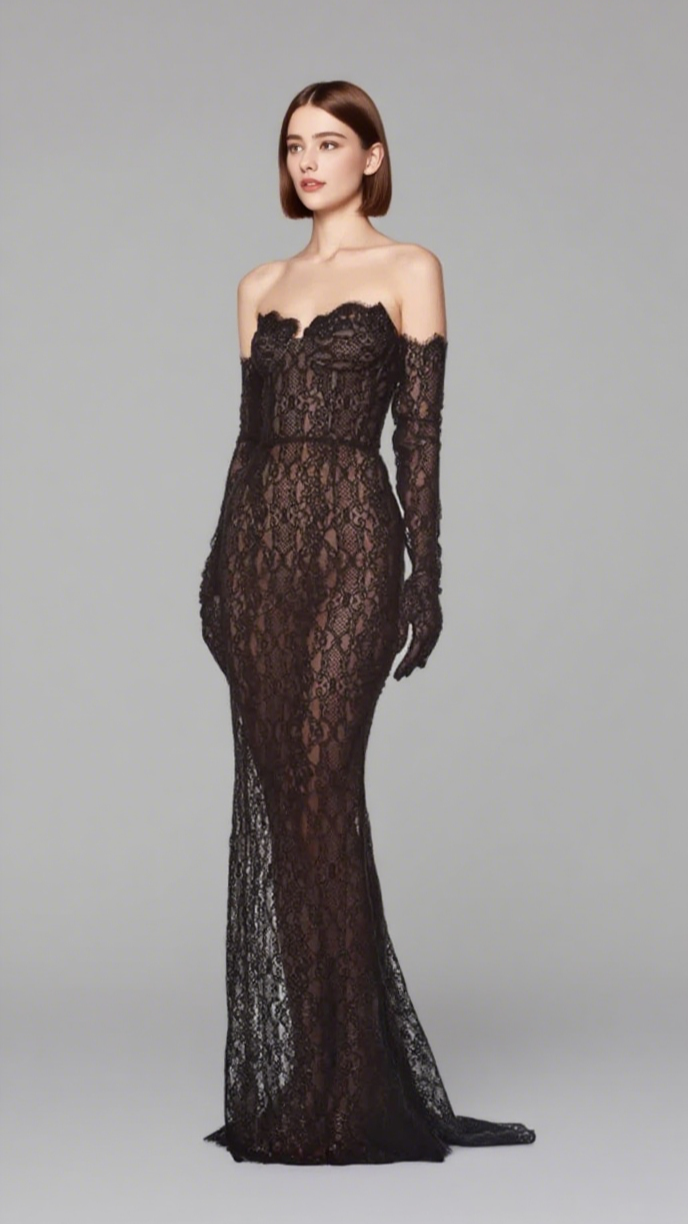 BURLITA STRAPLESS LACE MAXI DRESS