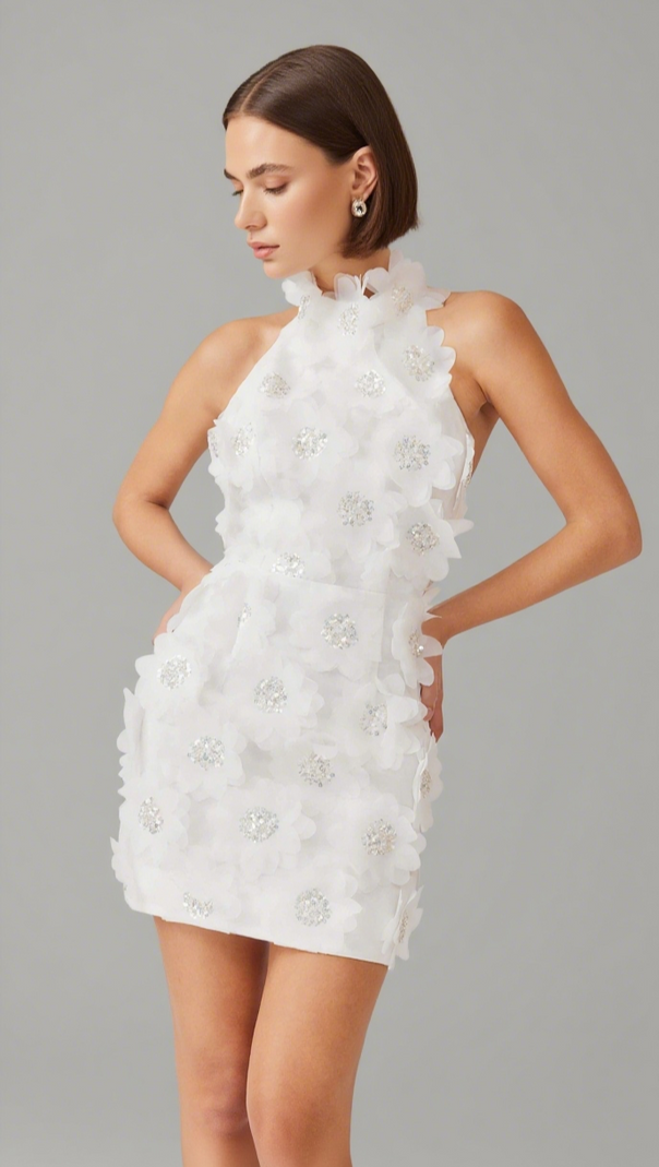 AIIZIE CHERRY BLOSSOM MINI DRESS IN WHITE - product image