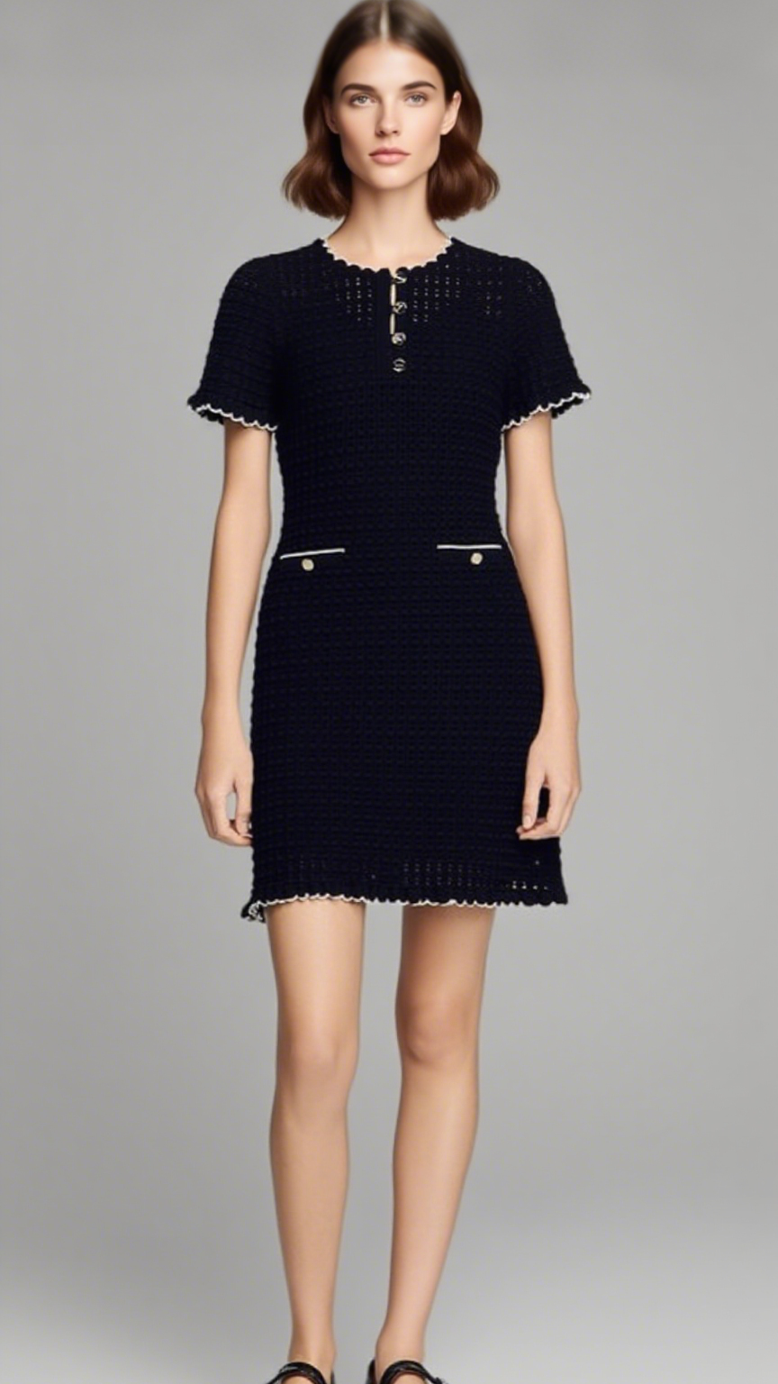 SIMONA HOLLOW KNIT MINI DRESS IN BLACK