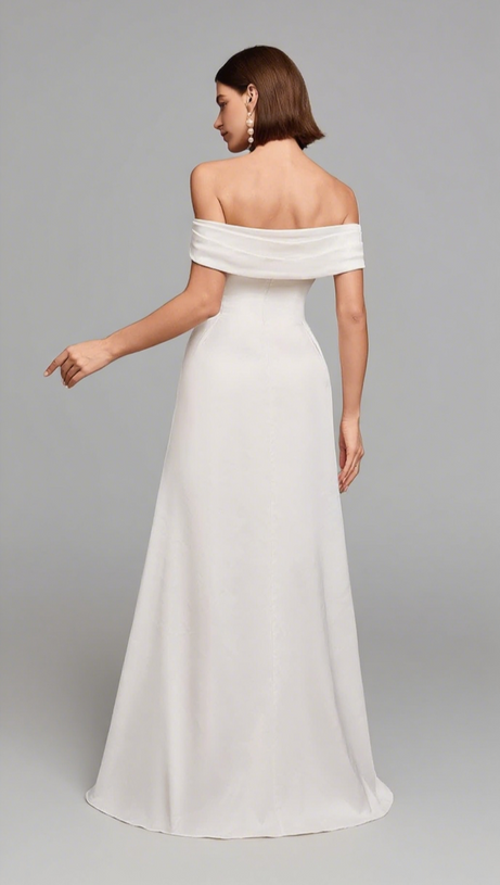 SEQUIN - ACCENT OFF - SHOULDER MAXI DRESS IN WHITE