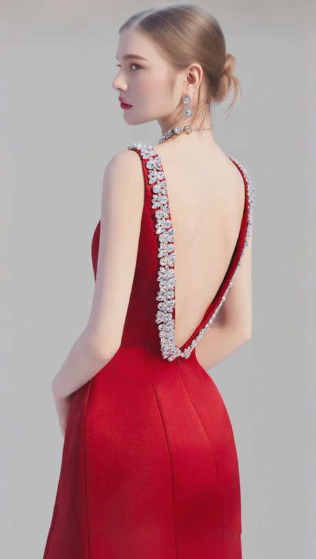 ESME PLUNGE BOWNOT MINI DRESS IN RED