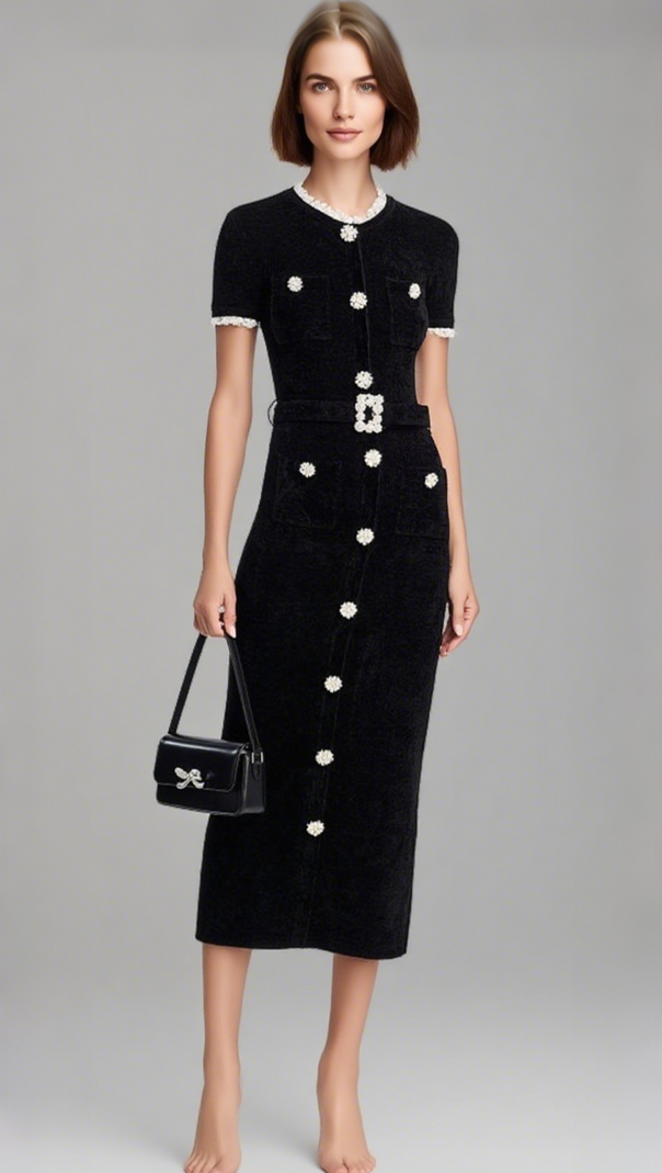 AIIZIE KAMA BLACK CHENILLE KNIT MIDI DRESS - product image