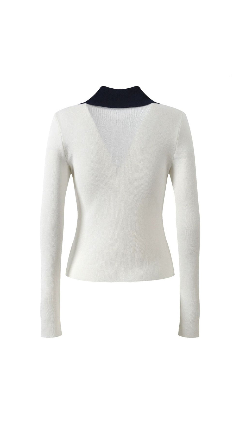 HAIDE WOMEN'S CHIC CONTRAST COLLAR LONG SLEEVE KNIT POLO TOP