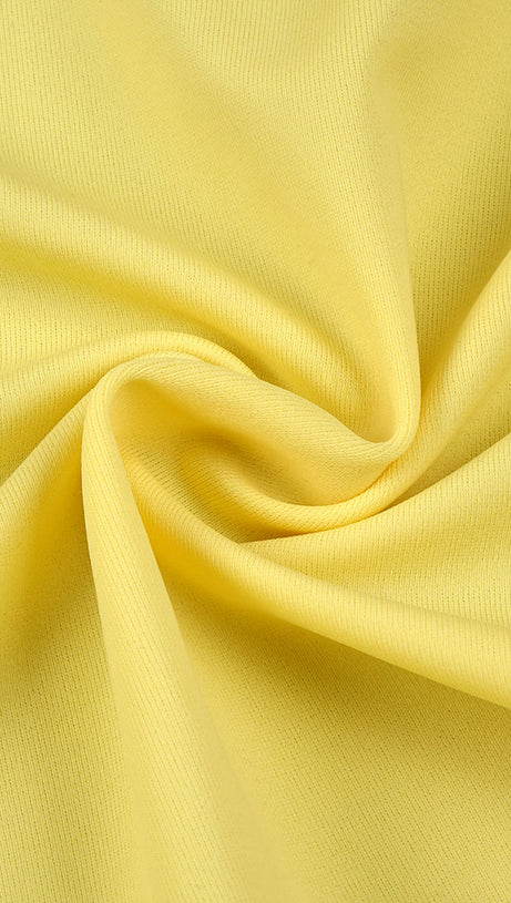 ABITO MIDI SENZA SPALLINE CON RUCHES A FIORI IN GIALLO