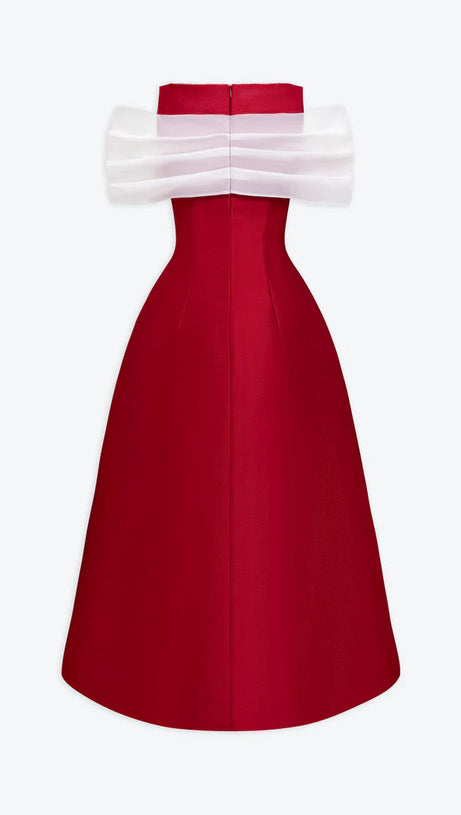 ELFA BOAT-NECK MIDI DRESS IN RED