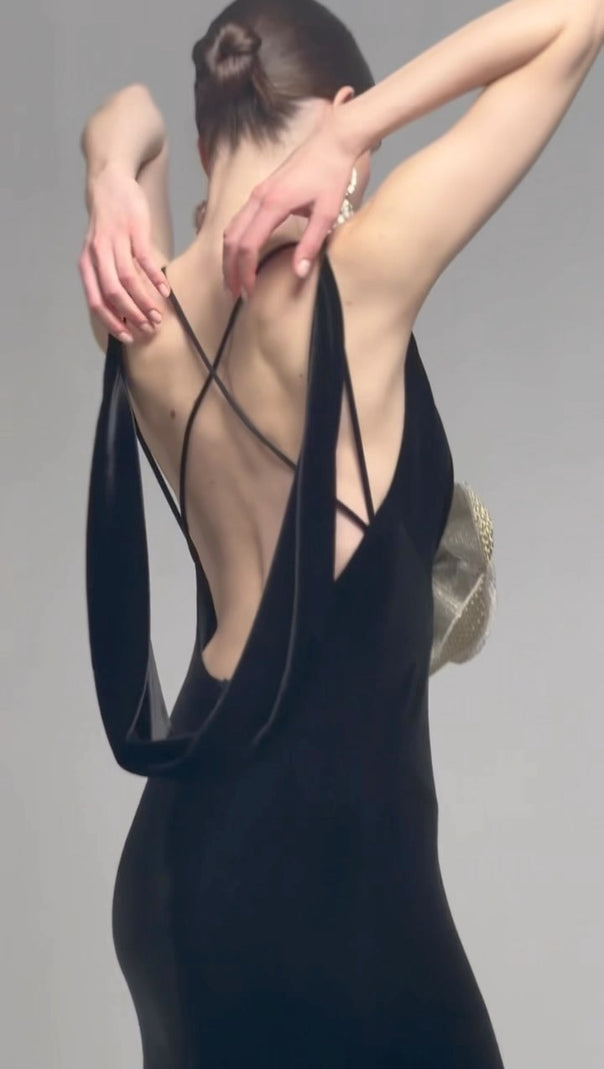 AIIZIE HARRIET GOLD 3D FLOWER BODYCON BLACK MAXI DRESS - product image