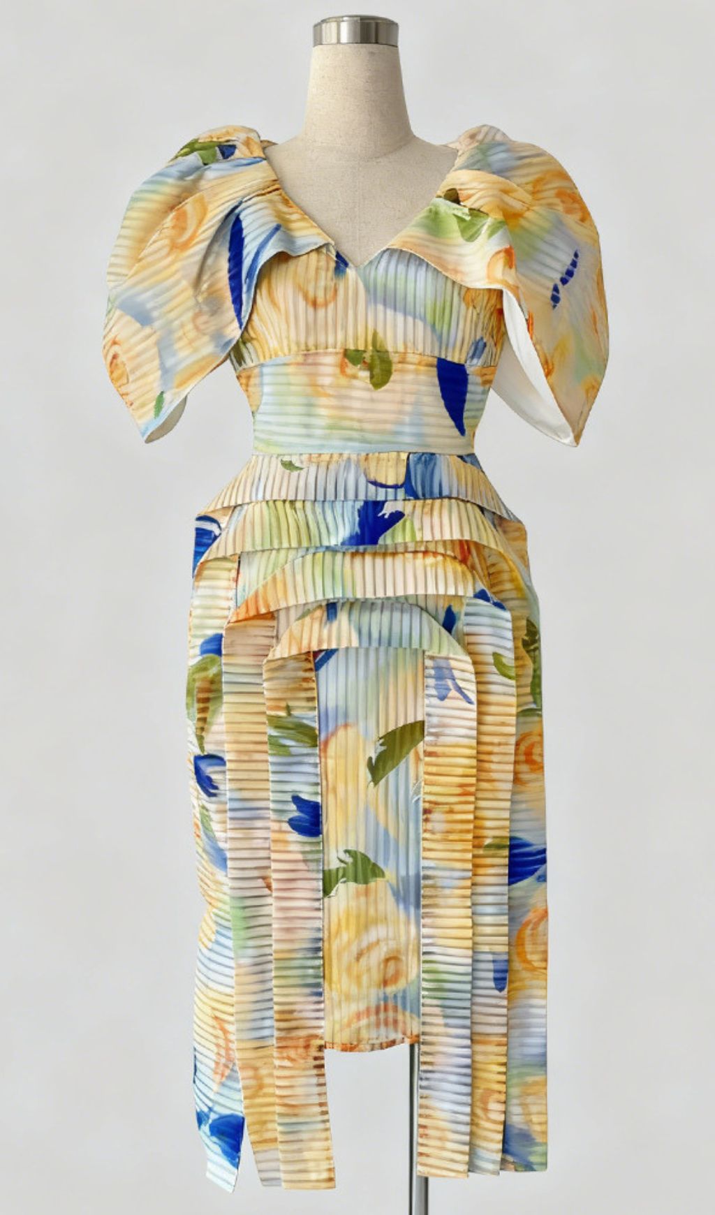 Janis Vibrant Yellow Floral Puff Sleeve Midi Dress