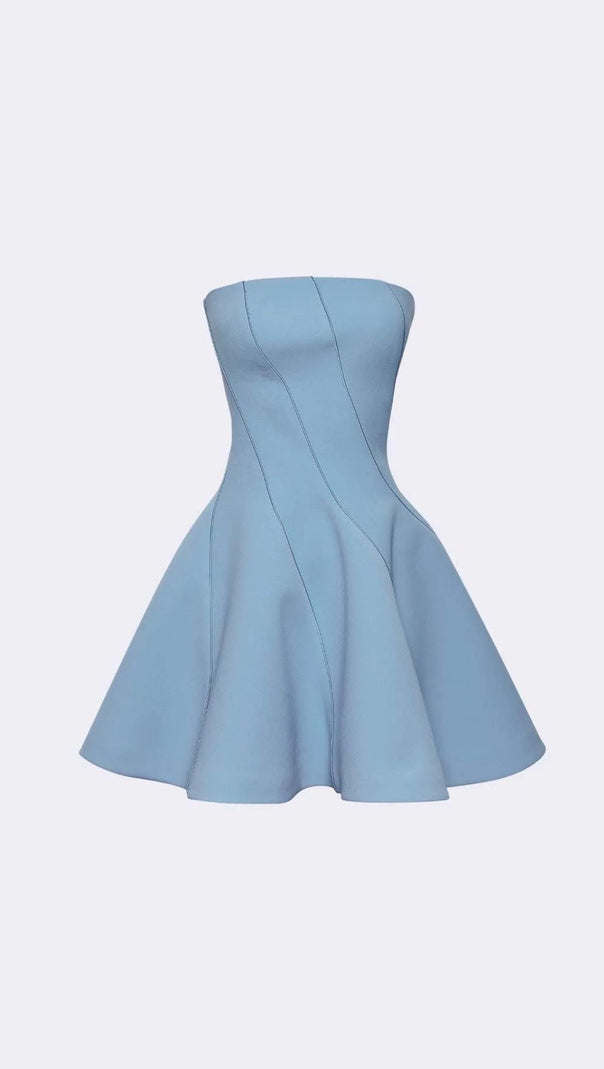 AIIZIE Jayeeta Azure Chic Strapless Mini Dress - Party Ready & Flattering - product image