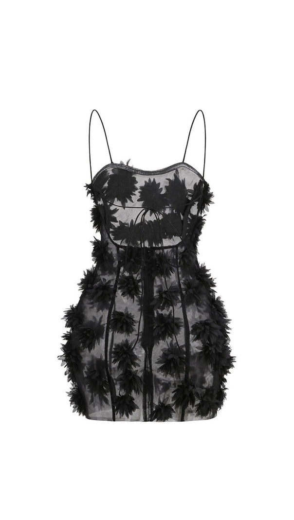 AIIZIE FLOWER EMBELLISHED MINI DRESS IN BLACK - product image