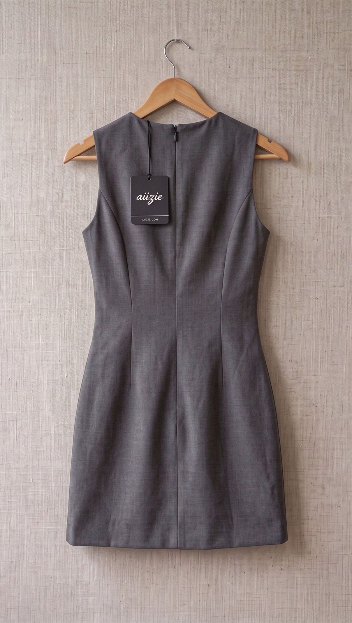 Charcoal Grey Structured Wool-Blend Suiting Sheath Mini Dress