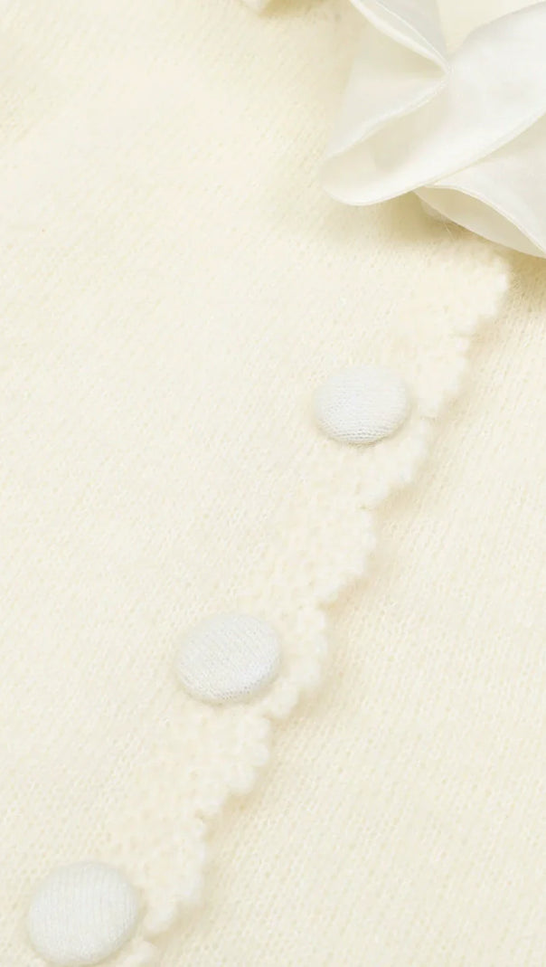 AIIZIE Jacques Ruffle Collar Cropped Knit Cardigan - Elegant Women's Sweater - product image