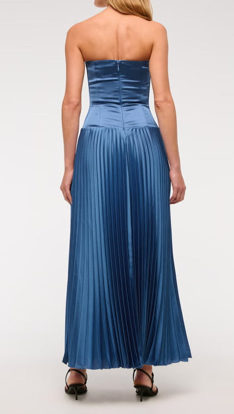 GISELLE PLEATED DROP-WAIST MAXI DRESS IN BLUE