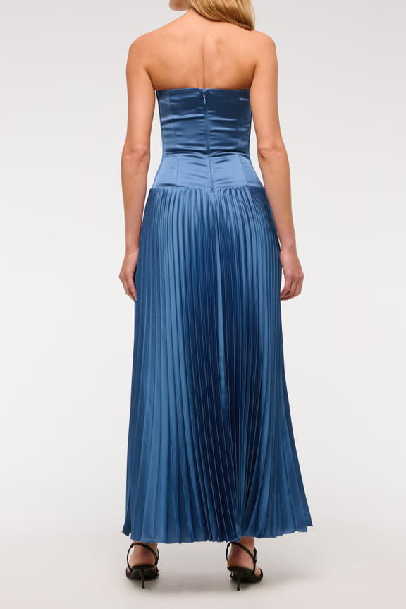 Giselle pleated Drop-Waist Maxi Dress in blue