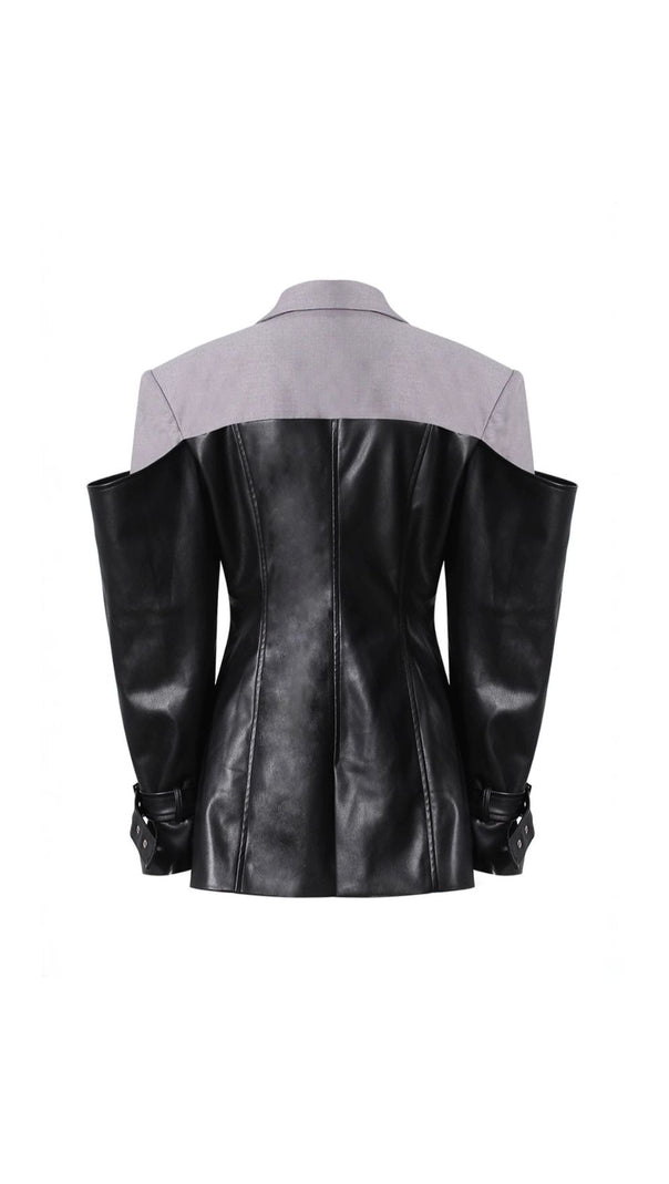 AIIZIE IANTH TWO-TONE EDGY PU LEATHER STATEMENT BLAZER JACKET FOR WOMEN - product image