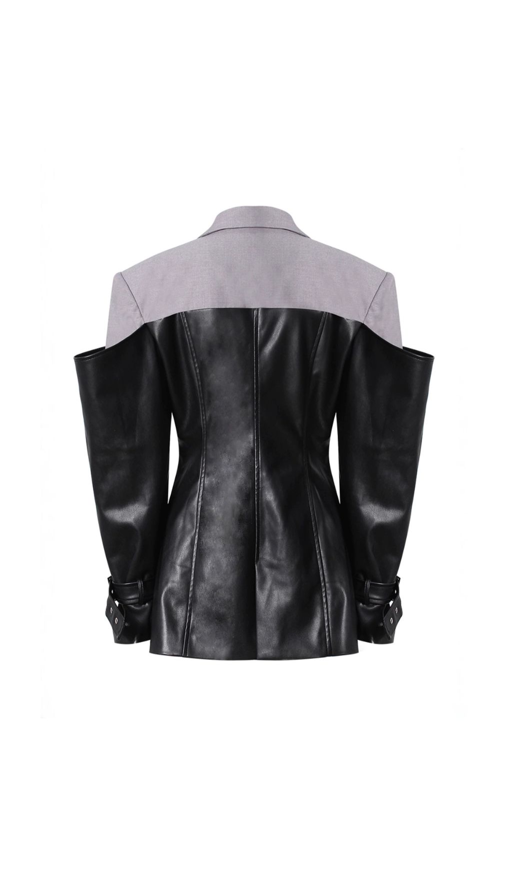 IANTH TWO-TONE EDGY PU LEATHER STATEMENT BLAZER JACKET FOR WOMEN