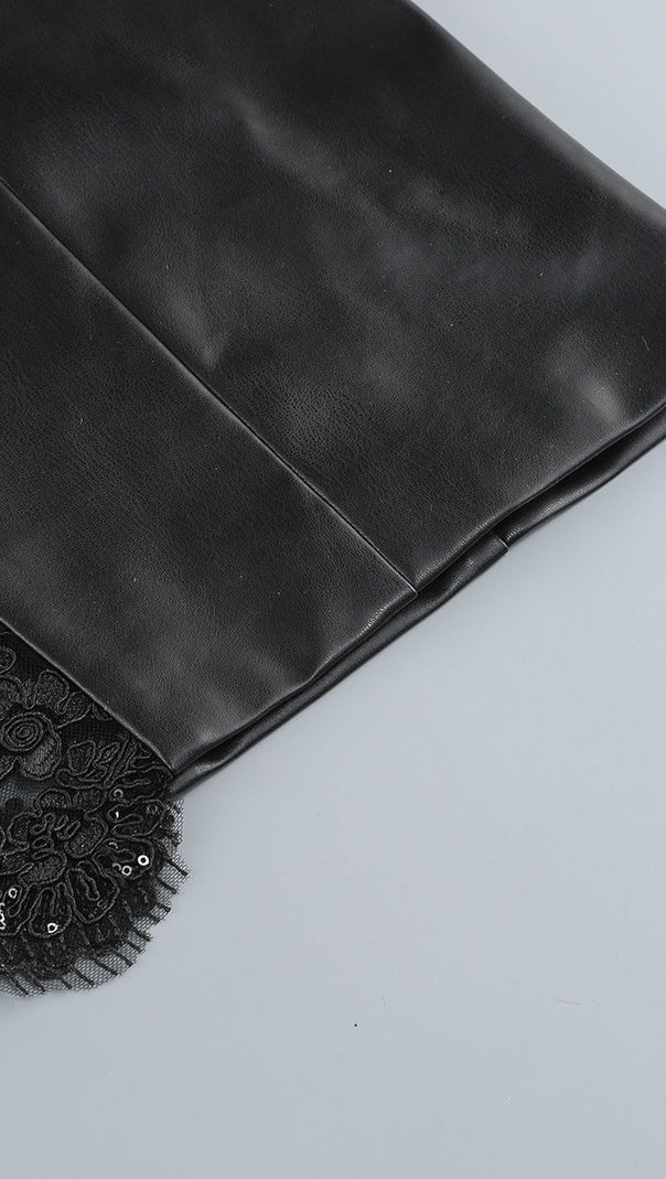 AIIZIE RETHA FAUX LEATHER LACE MAXI DRESS IN BLACK - product image