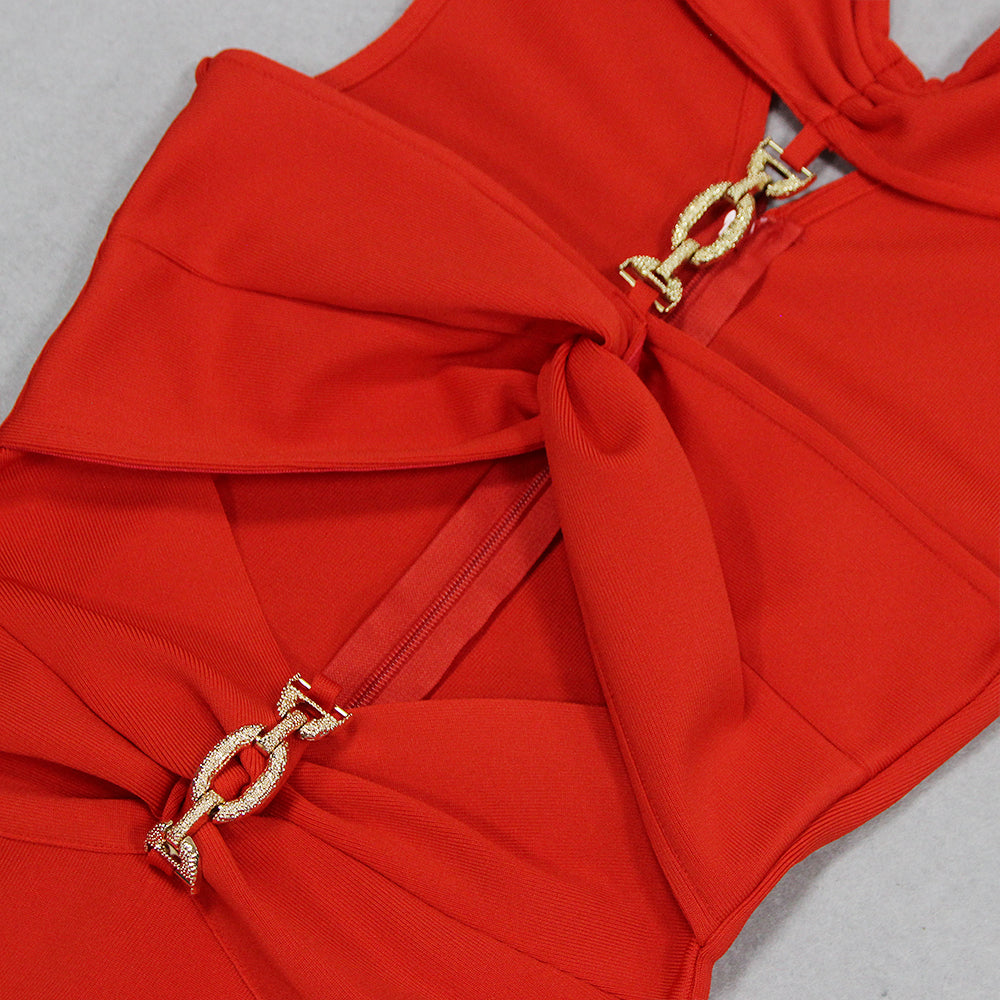 AIIZIE CUT OUT KNIT BANDAGE MIDI DRESS IN RED - product image