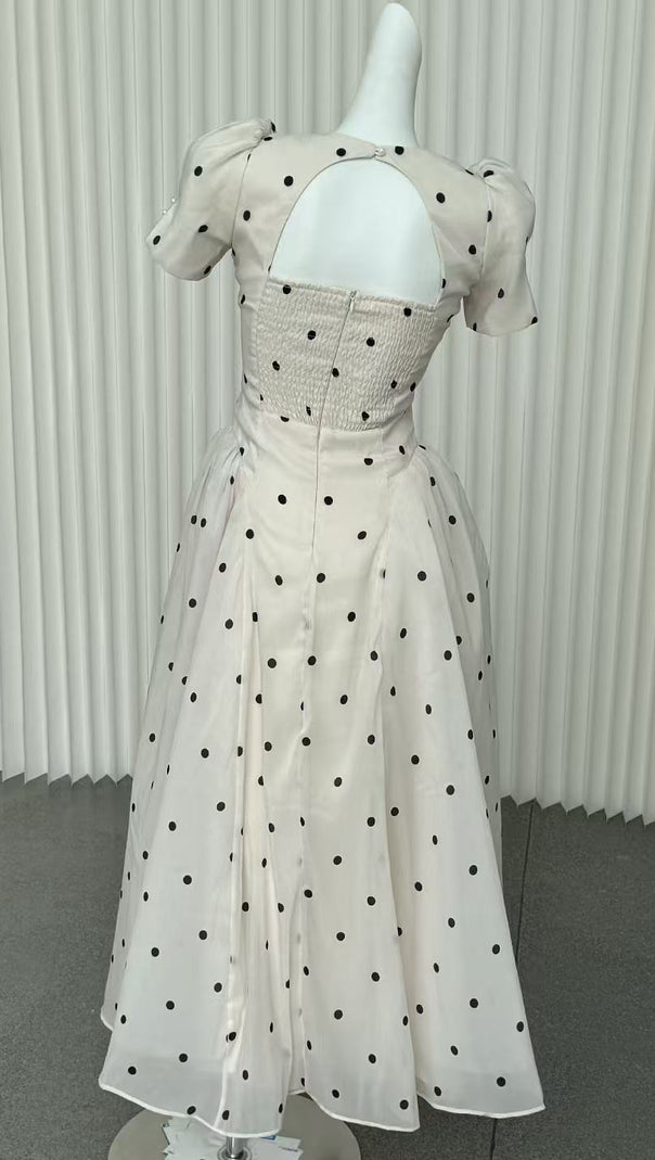 Javaneh White Polka Dot Maxi Dress