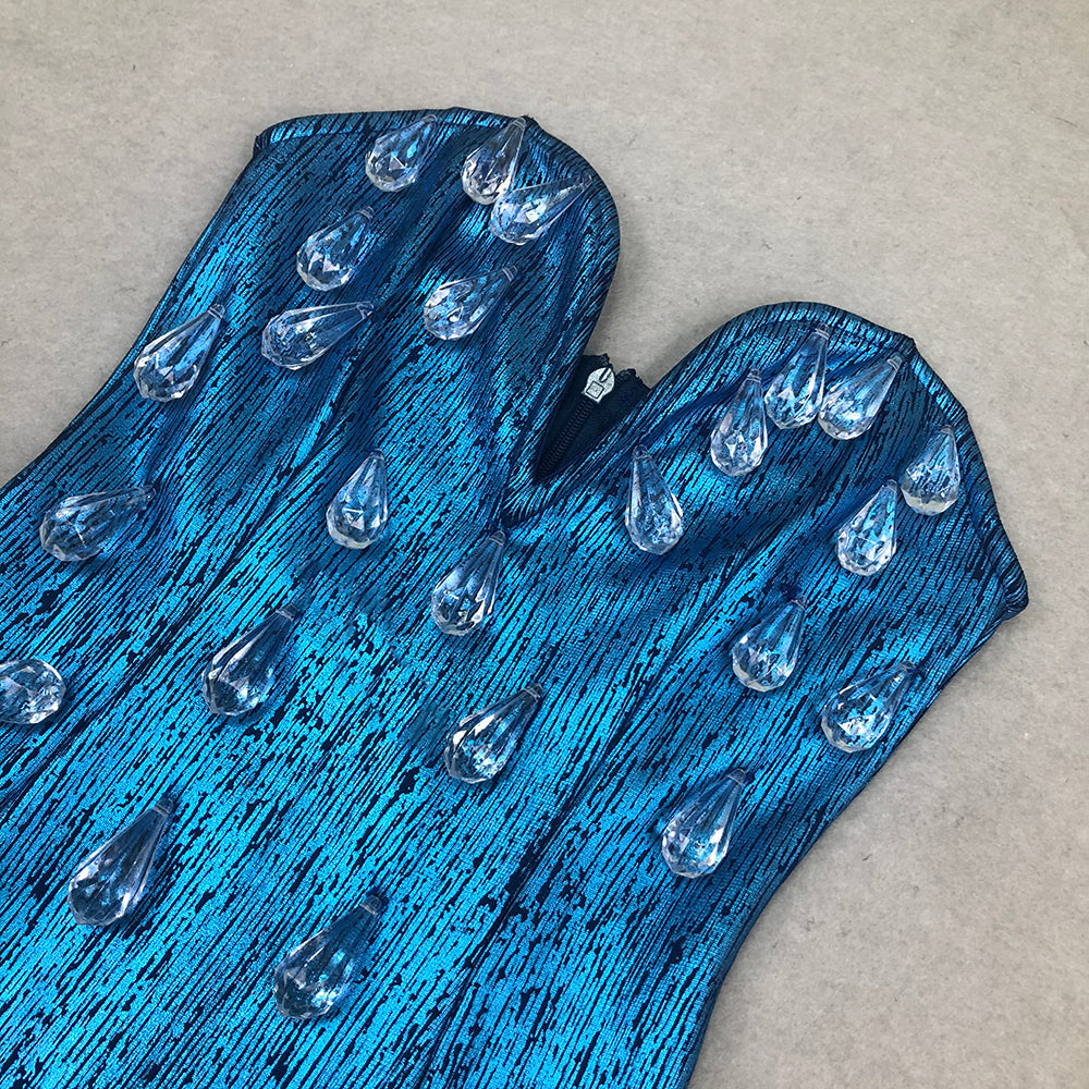 AIIZIE STRAPLESS CRYSTAL WOODGRAIN FOIL PRINT MAXI DRESS BLUE - product image