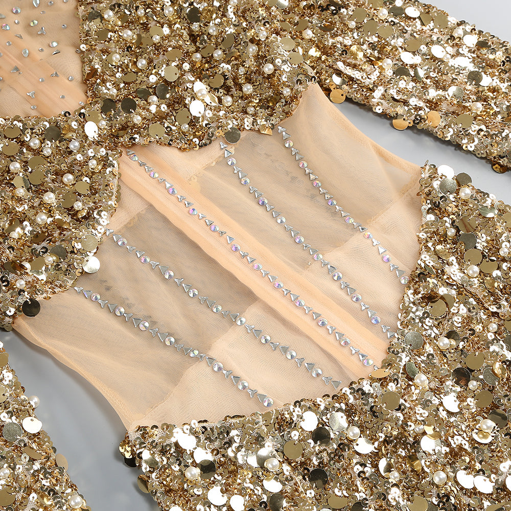 AIIZIE SEQUIN LONG SLEEVE MAXI DRESS IN GOLD - product image