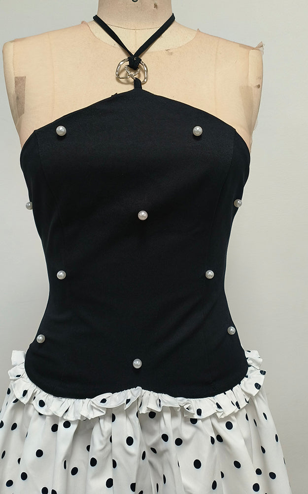 AIIZIE BLACK AND WHITE BEADED MINI DRESS - product image