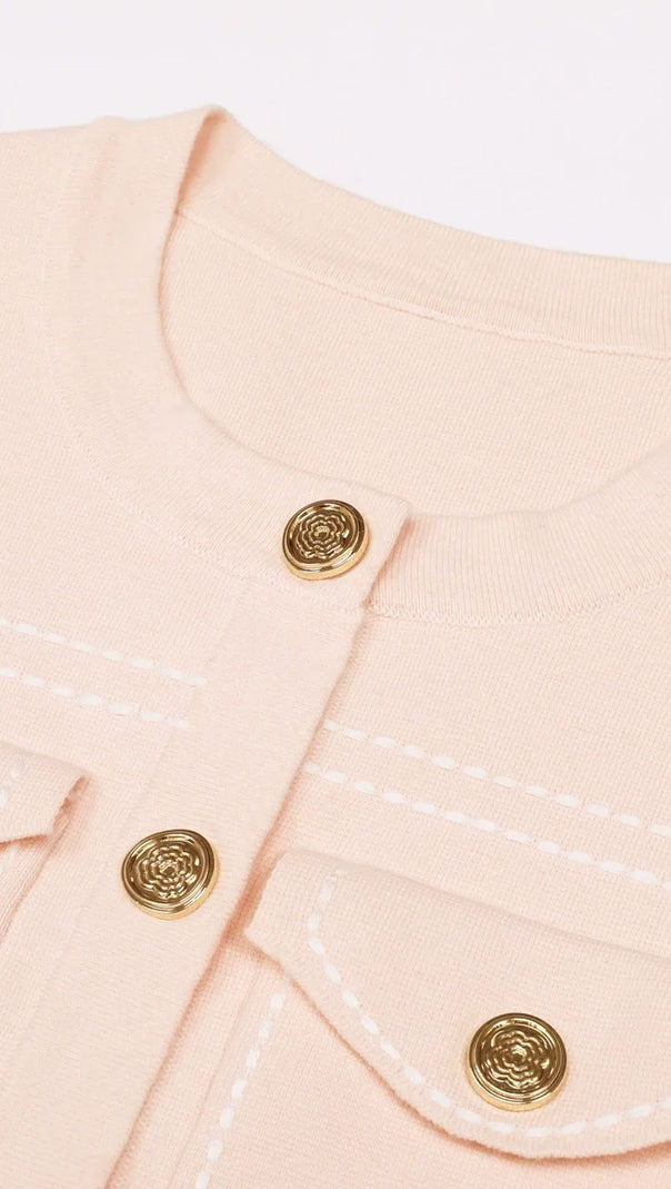 AIIZIE Chic Jumoke Knit Cardigan: Contrast Stitching & Gold Buttons - product image