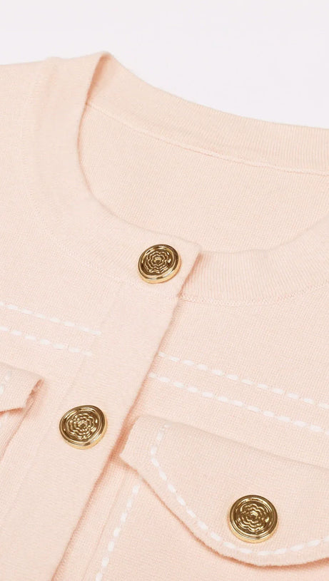 Chic Jumoke Knit Cardigan: Contrast Stitching & Gold Buttons