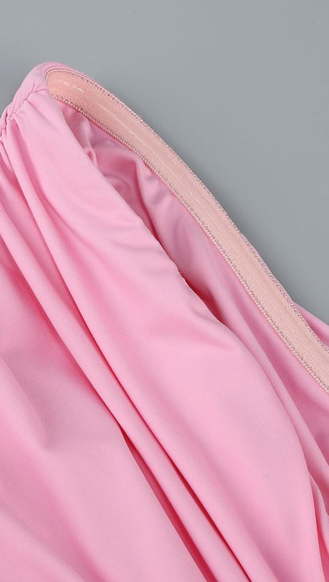 ANNA PINK HOLLOW OUT RUCHED TIGHT MINI DRESS