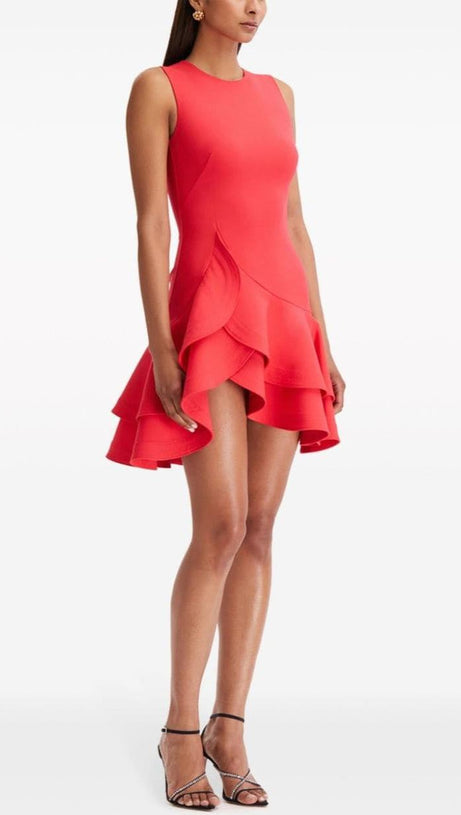 TIERED RUFFLE MINI DRESS IN RED