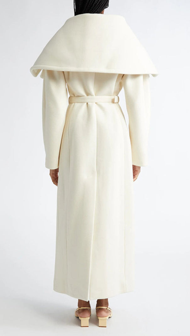 AIIZIE Izabella Luxe Belted Maxi Coat - Draped Collar & Tailored Elegance - product image