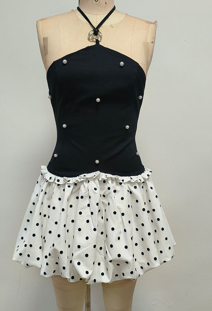 AIIZIE BLACK AND WHITE BEADED MINI DRESS - product image