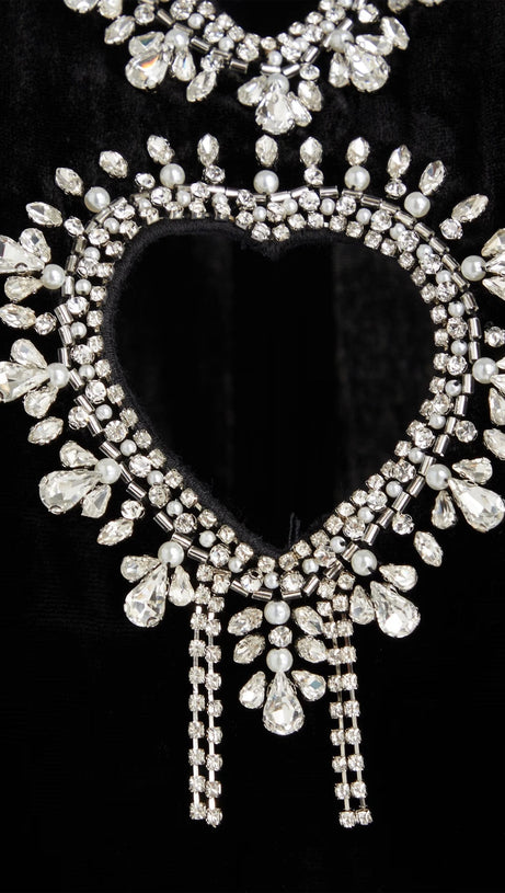 MINI ABITO IN VELLUTO NERO CON CRISTALLI E TAGLIO