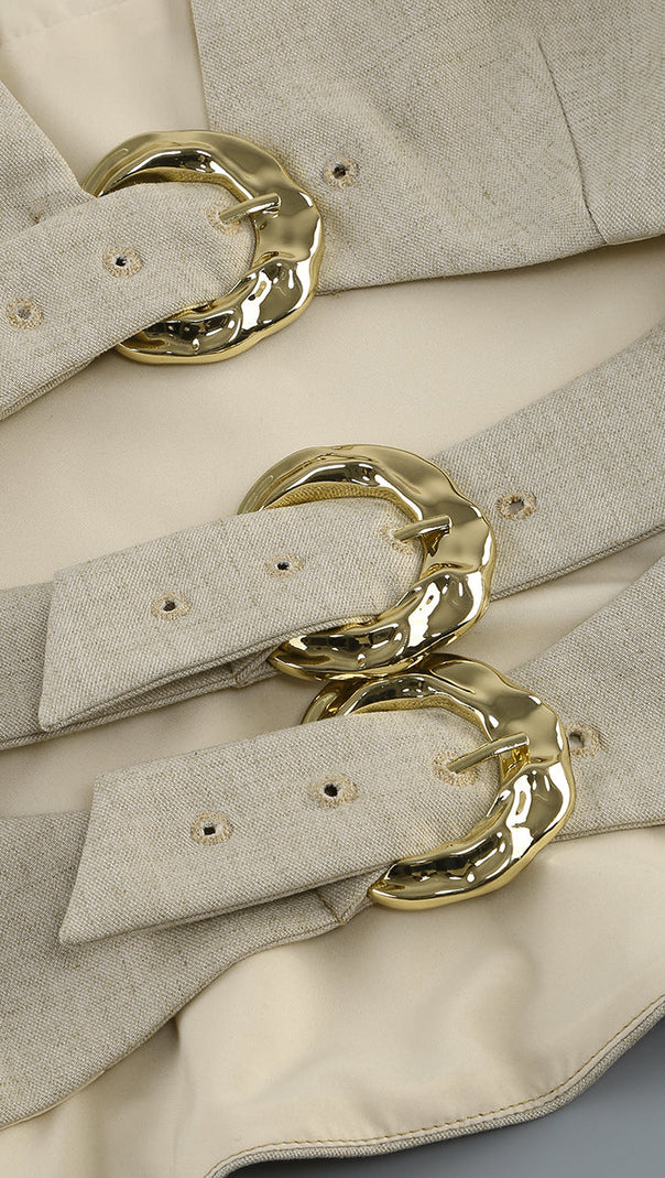 AIIZIE ALTHEA BEIGE CUT OUT BLAZER WITH METAL BUTTON - product image