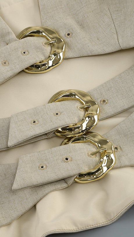 ALTHEA BEIGE CUT OUT BLAZER WITH METAL BUTTON