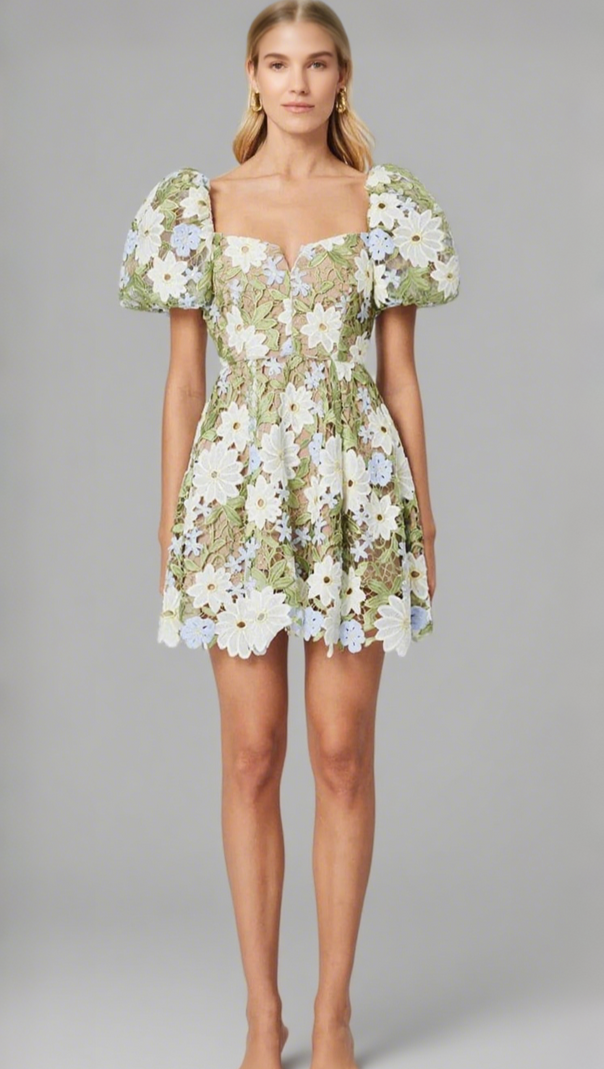 AIIZIE REBECCA FLORA LACE MINI DRESS IN GREEN - product image