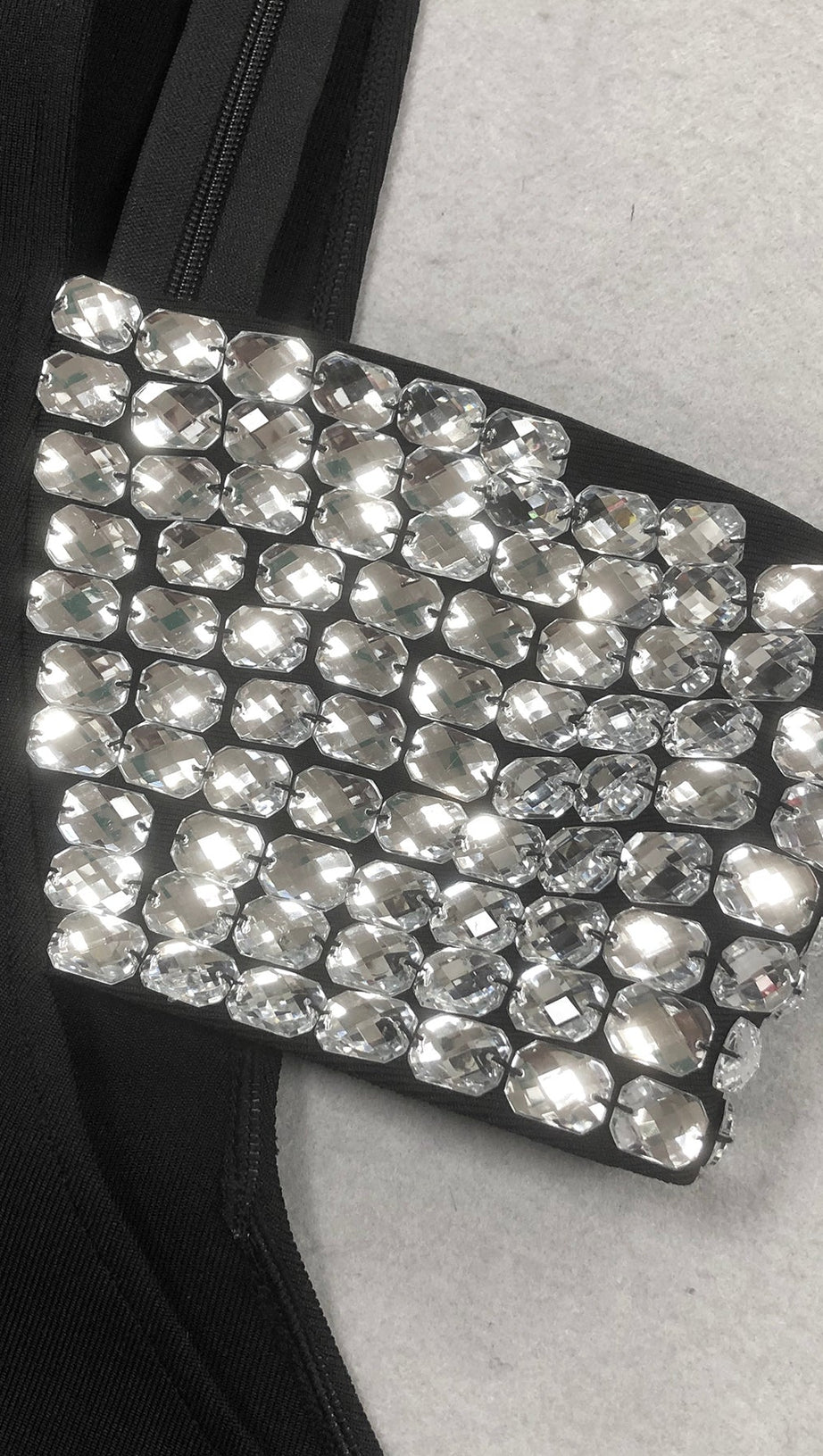 CRYSTAL EMBELLISHED ONE-SLEEVE CUT-OUT MAXI DRESS IN BLACK