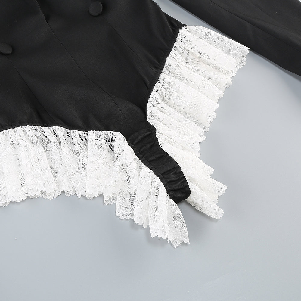 AIIZIE V-NECK LACE-EMBELLISHED JUMPSUIT BLAZER IN BLACK - product image