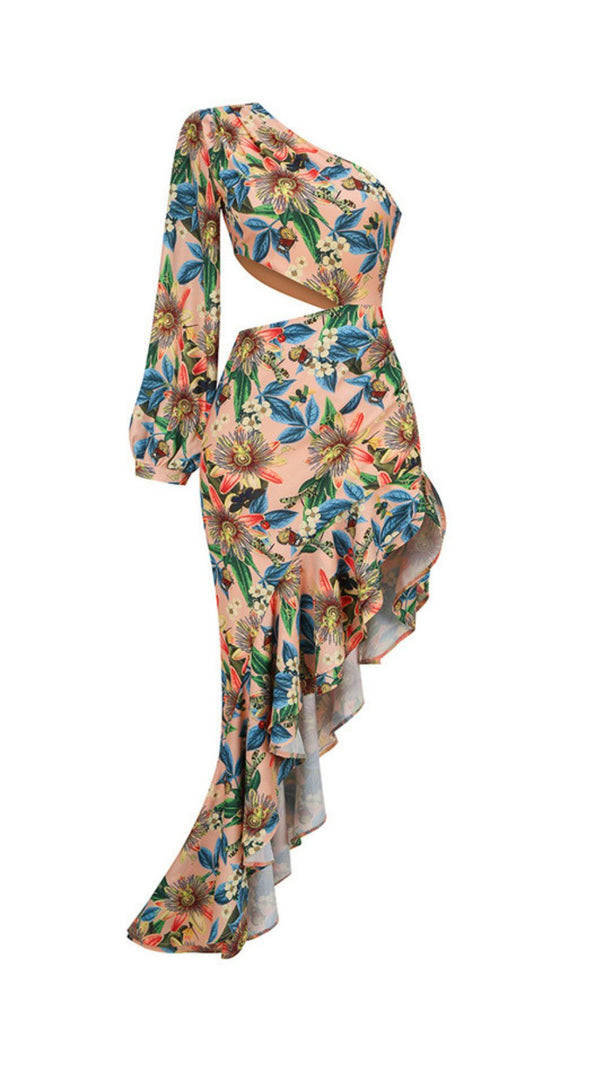 AIIZIE Javen Tropical Floral One-Shoulder Cutout High-Low Dress - product image