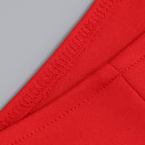 Off-shoulder feather panel red dress