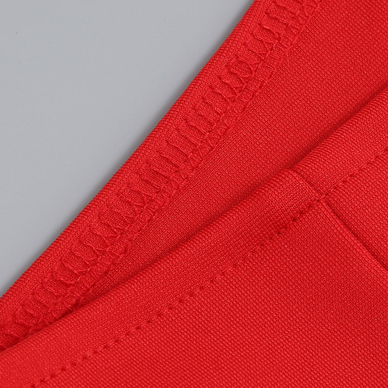 Off-shoulder feather panel red dress
