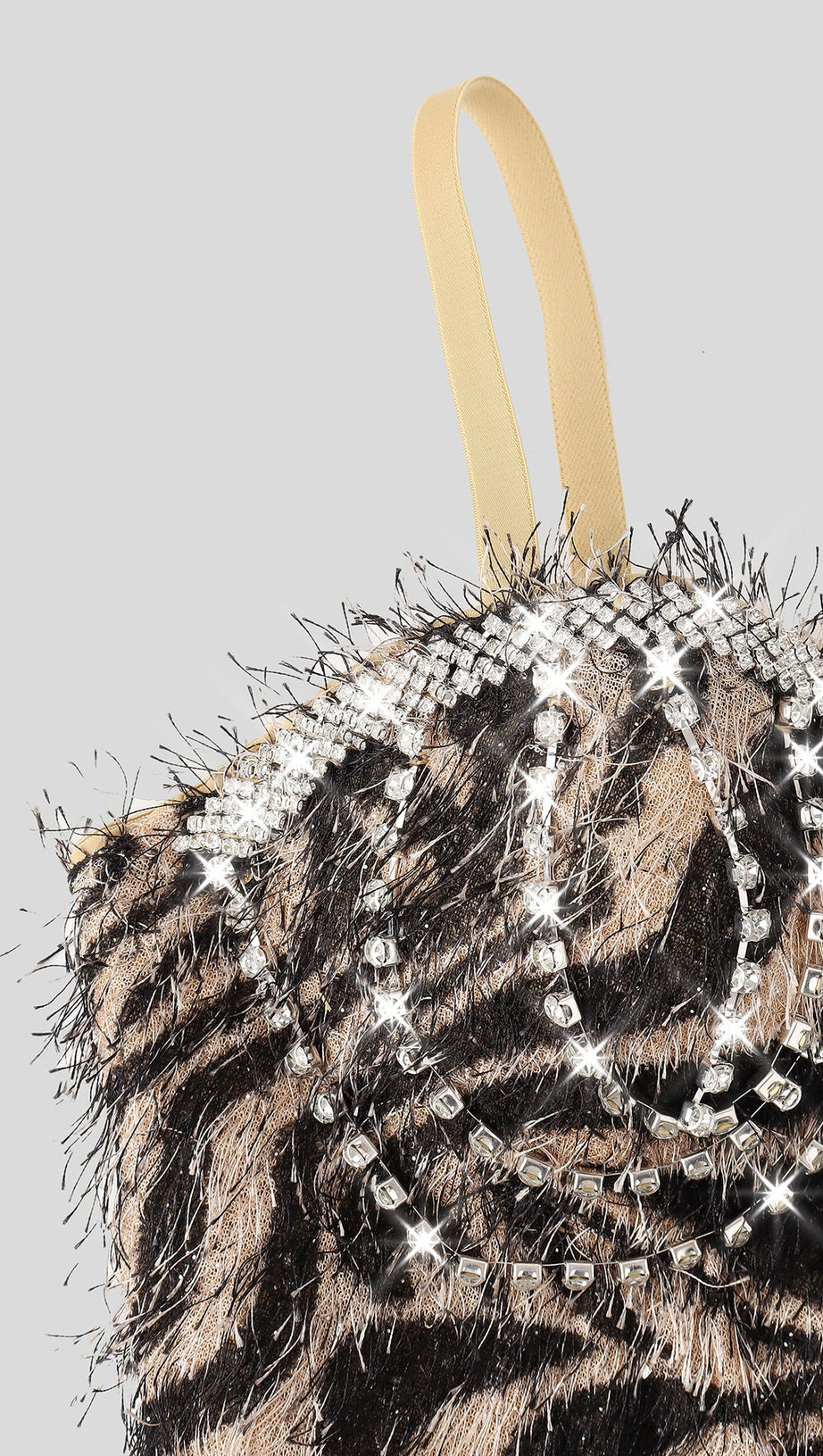 Bambina Wild Glamour Zebra Print Rhinestone Fringe Crop Top