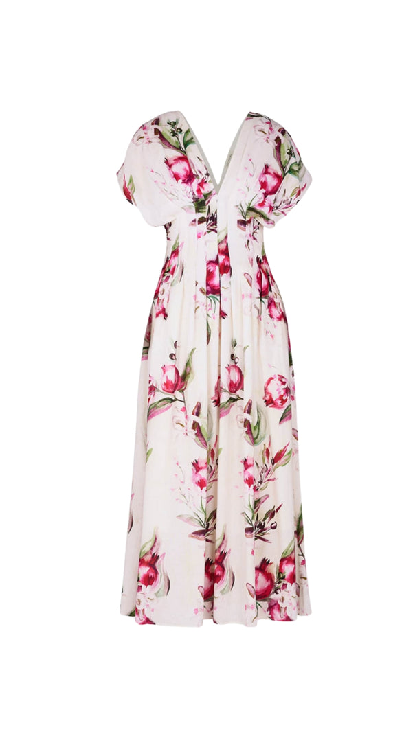 AIIZIE SONYA PLEATED FLORAL PRINT MAXI DRESS IN WHITE - product image