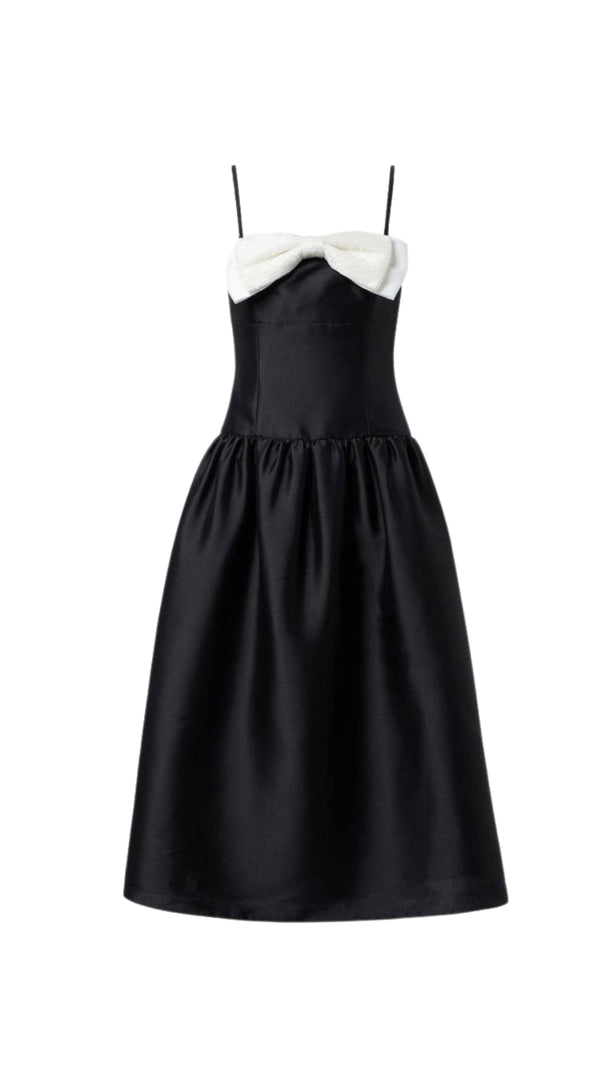 AIIZIE BOW-DETAIL TAFFETA MIDI DRESS IN BLACK - product image