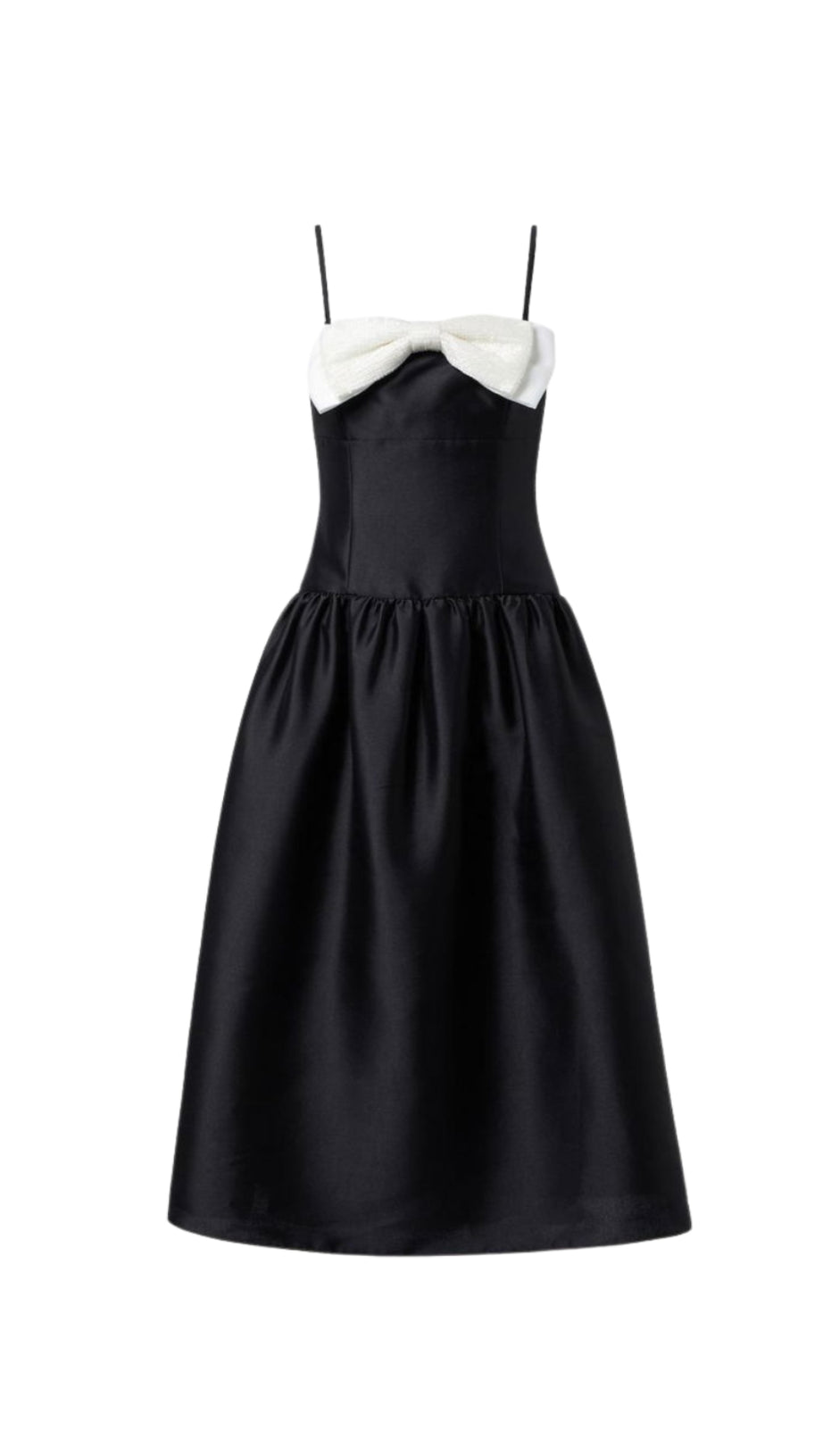 BOW-DETAIL TAFFETA MIDI DRESS IN BLACK