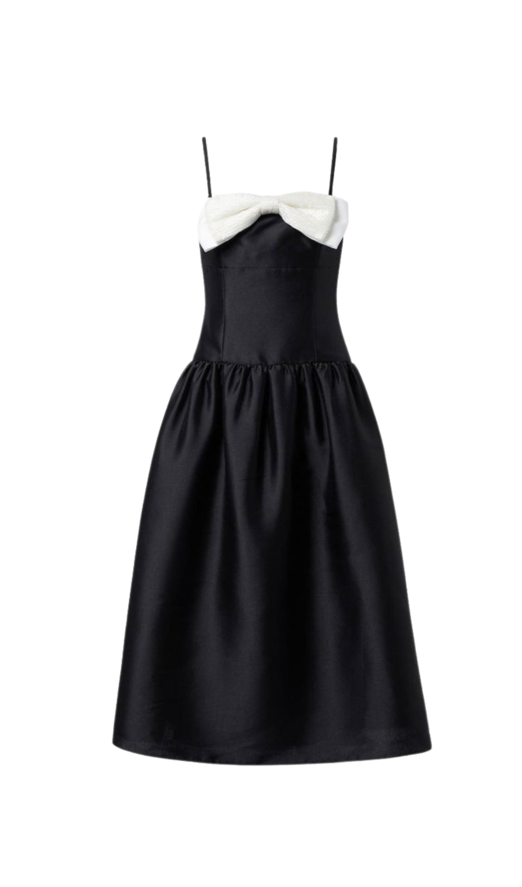 BOW-DETAIL TAFFETA MIDI DRESS IN BLACK
