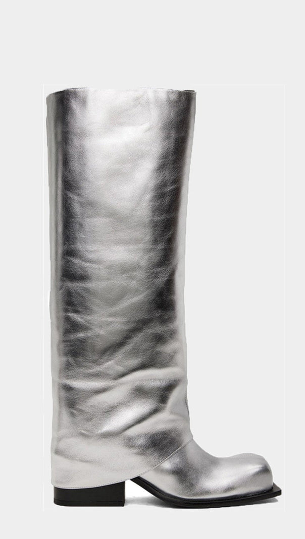 AIIZIE DANIKA CHUNKY HEEL METALLIC TROUSER BOOTS - SILVER - product image