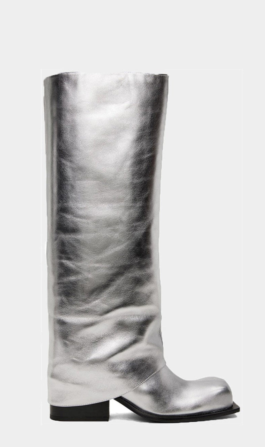 Danika Chunky Heel Metallic Trouser Boots - Silver