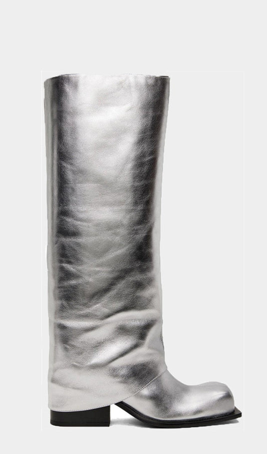 AIIZIE DANIKA CHUNKY HEEL METALLIC TROUSER BOOTS - SILVER - product image